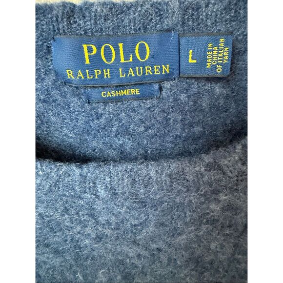 Polo Ralph Lauren Blue 100% Fuzzy Textured Cashmere Sweater Size L - Picture 5 of 9